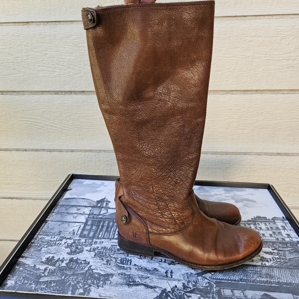 Frye Melissa zipper back brown leather riding boots 5.5B